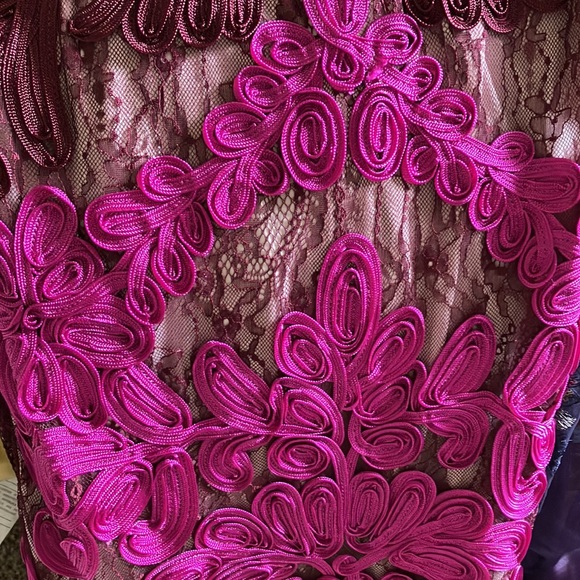 J.S. Collections Soutache embroidered overlay midi dress in Magenta/Cabernet - Picture 7 of 8